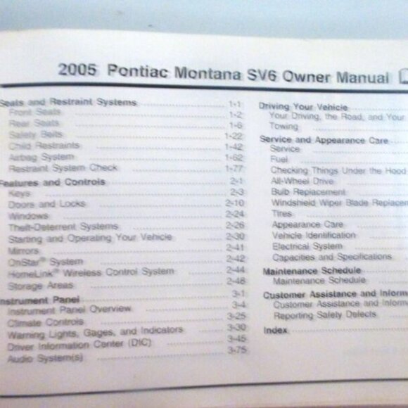 Pontiac Montana SV6 OWNERS MANUAL & SPARK PLUGS Montana Operating Manual - Picture 5 of 8